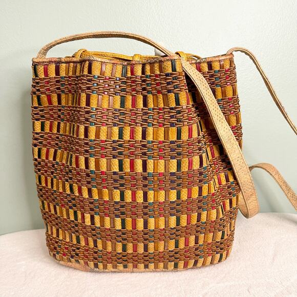 Sharif Multicolor Woven Boho Pull Tie Bucket Tassel Sling Shoulder Bag - Picture 2 of 8